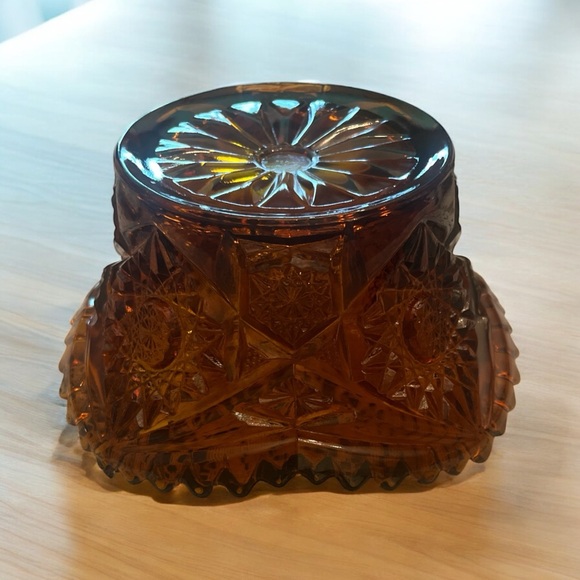 Vintage Amber Cut Glass Bowl - Picture 3 of 9